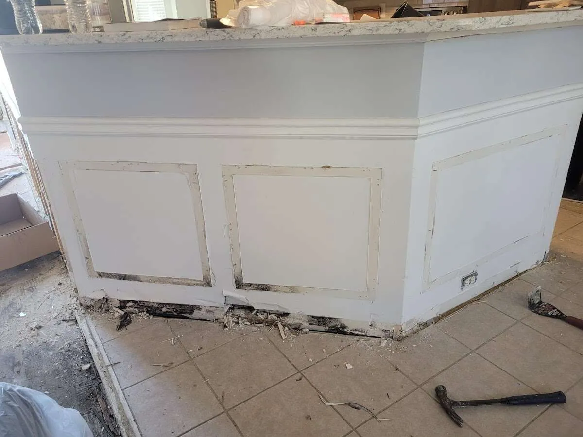Water damage and mold on kitchen during Sewage Cleanup & Sanitation in Morris Plains